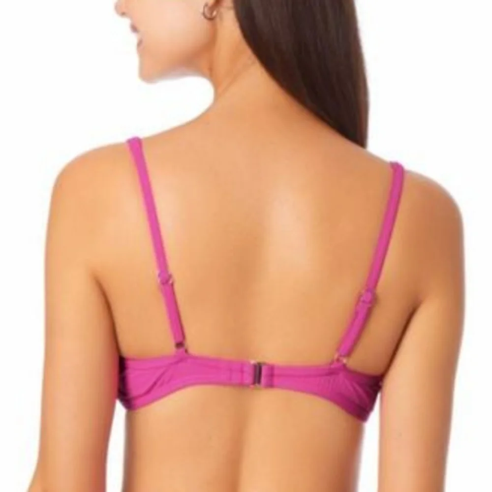 California Waves Ribbed Bralette Bikini Swim Top‎ Fuschia Pink